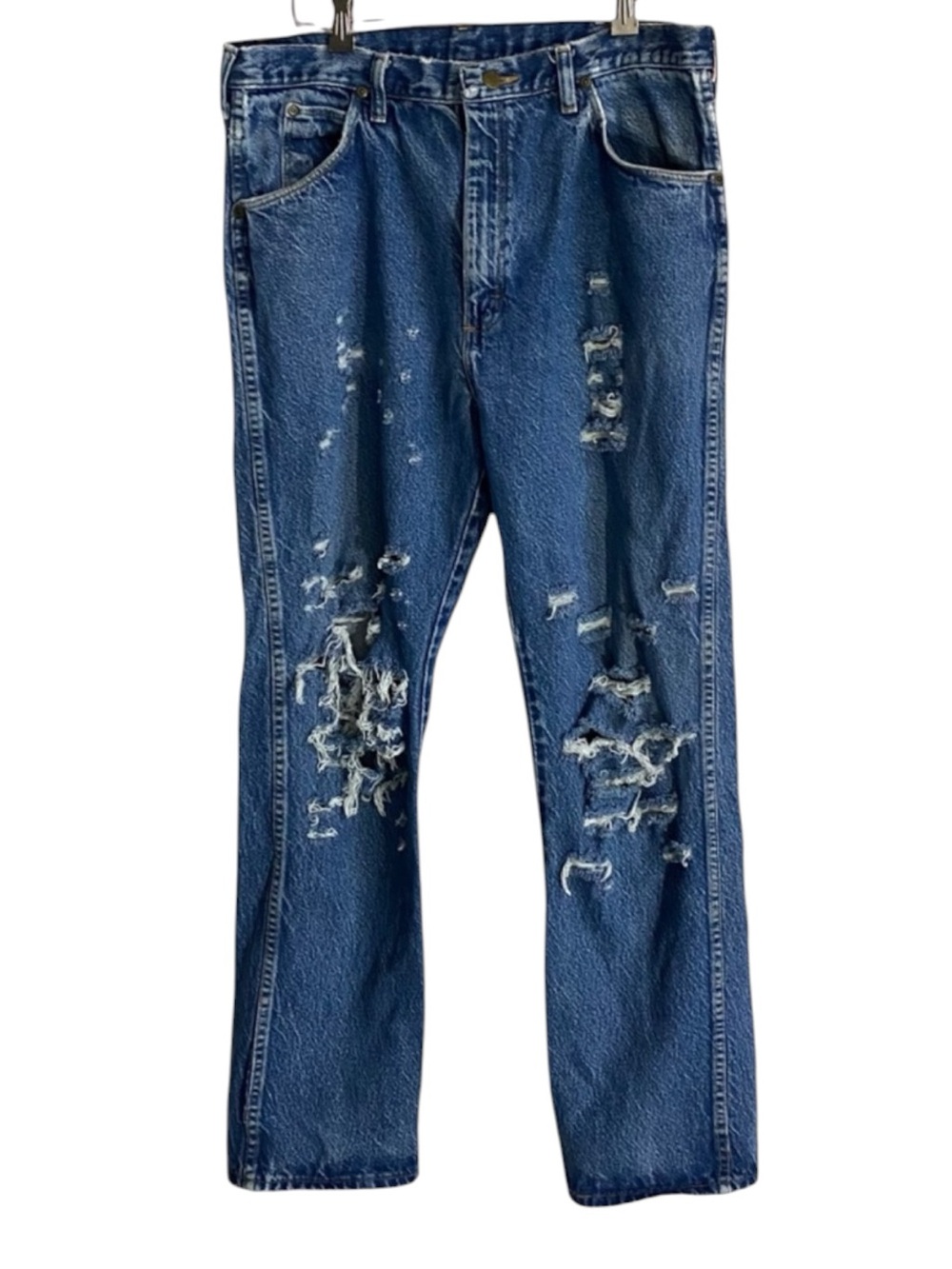Vintage Custom Thrashed Rustler Heavy Duty Ripped Mid Grunge Jeans Sz 29